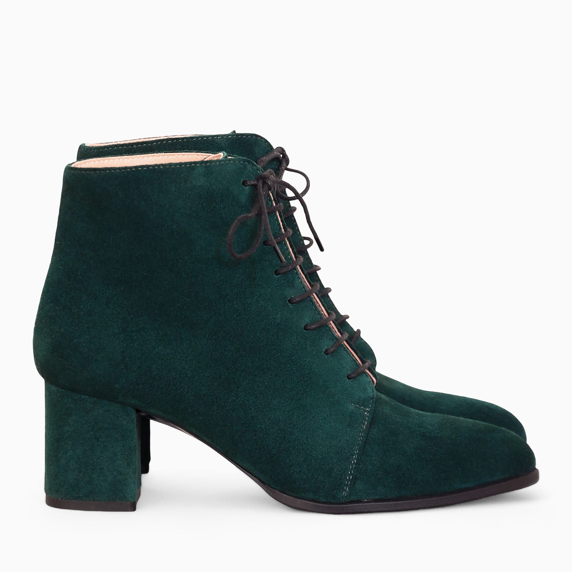 Botine cu toc comod din piele intoarsa verde Oriana