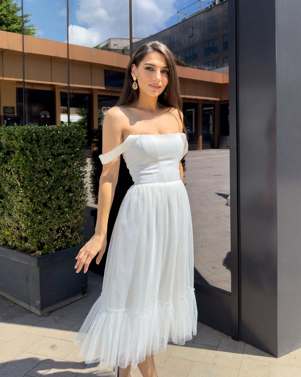 Rochie cununie civila elegantă midi, rafinată, pentru ziua ta specială
