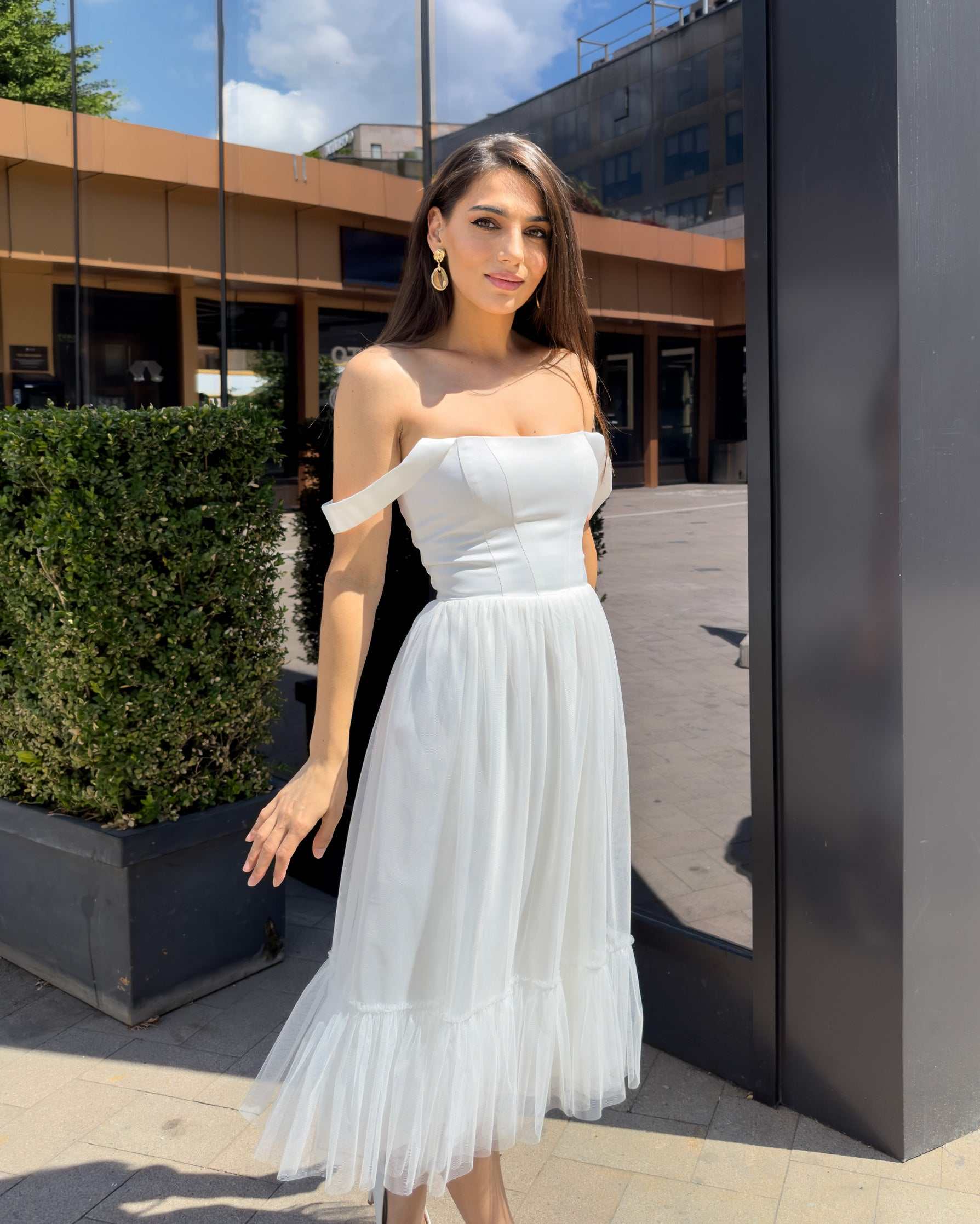 Rochie cununie civila elegantă midi, rafinată, pentru ziua ta specială