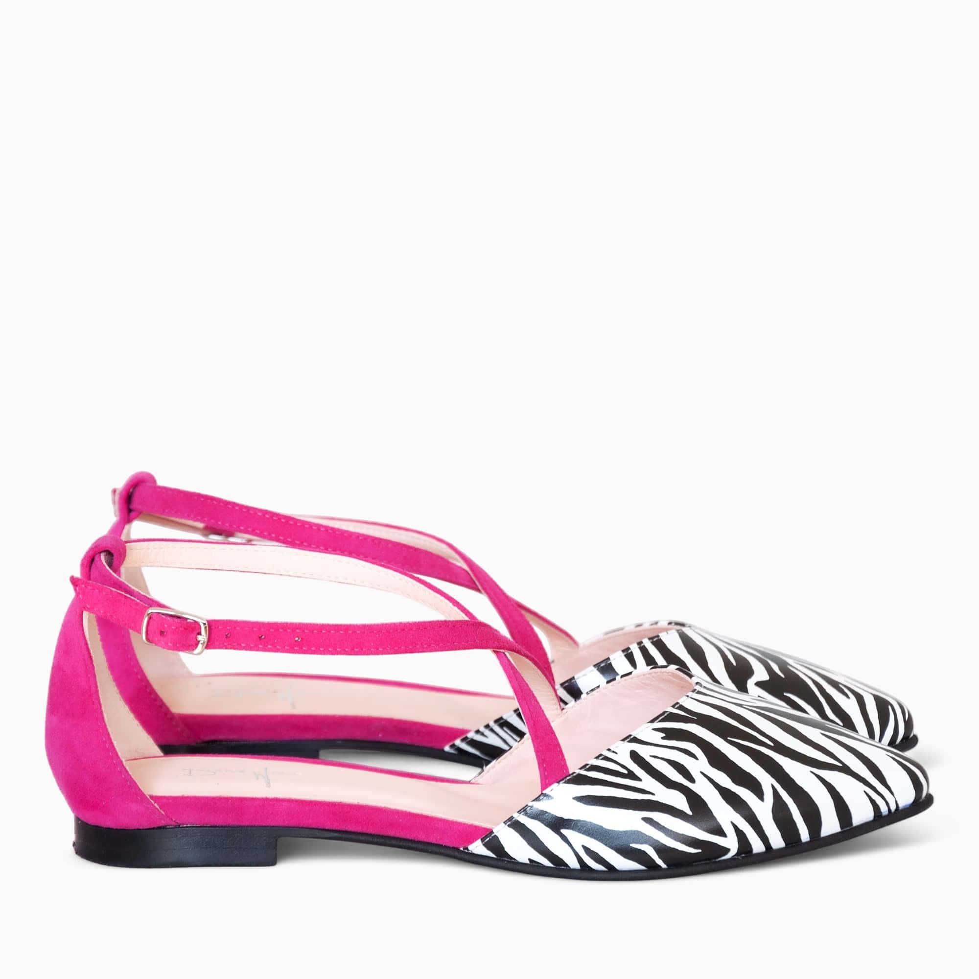 Balerini decupati din piele naturala cu print zebra Taylor
