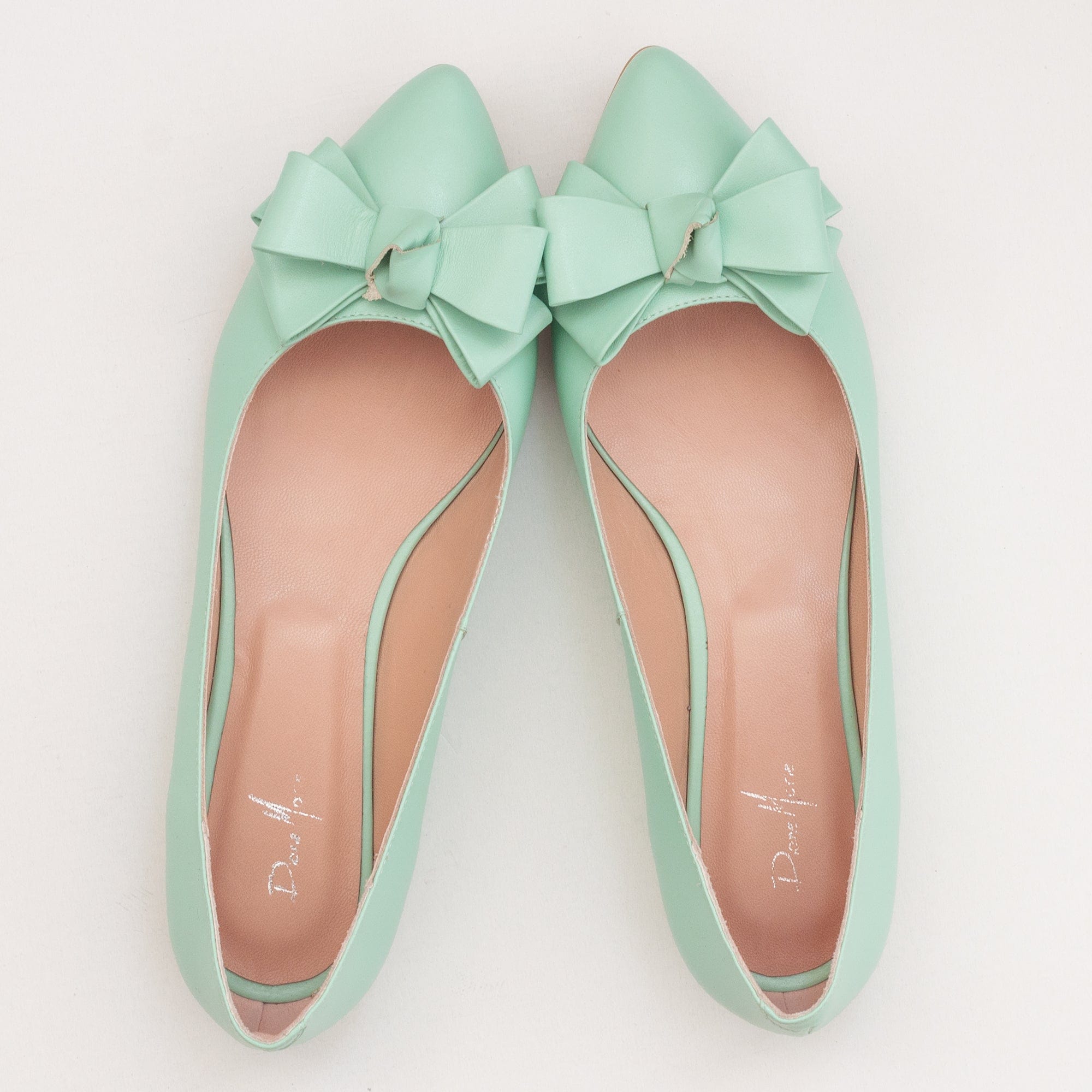 Balerini din piele naturala verde menta Brianna