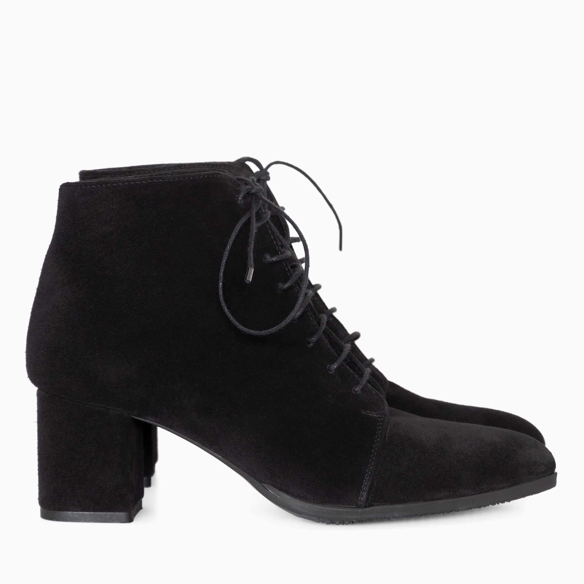 Botine cu toc comod din piele intoarsa neagra Philippa