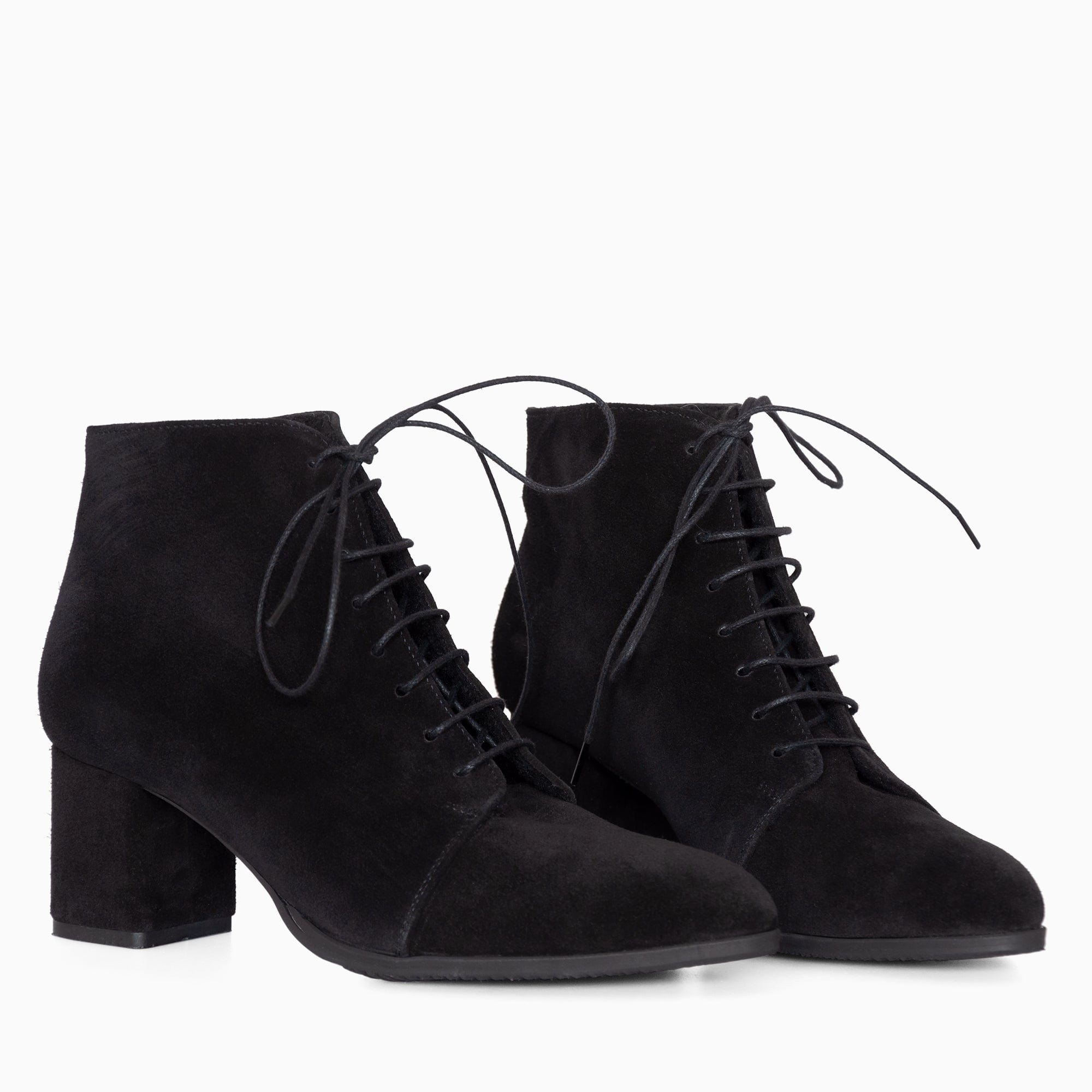 Botine cu toc comod din piele intoarsa neagra Philippa