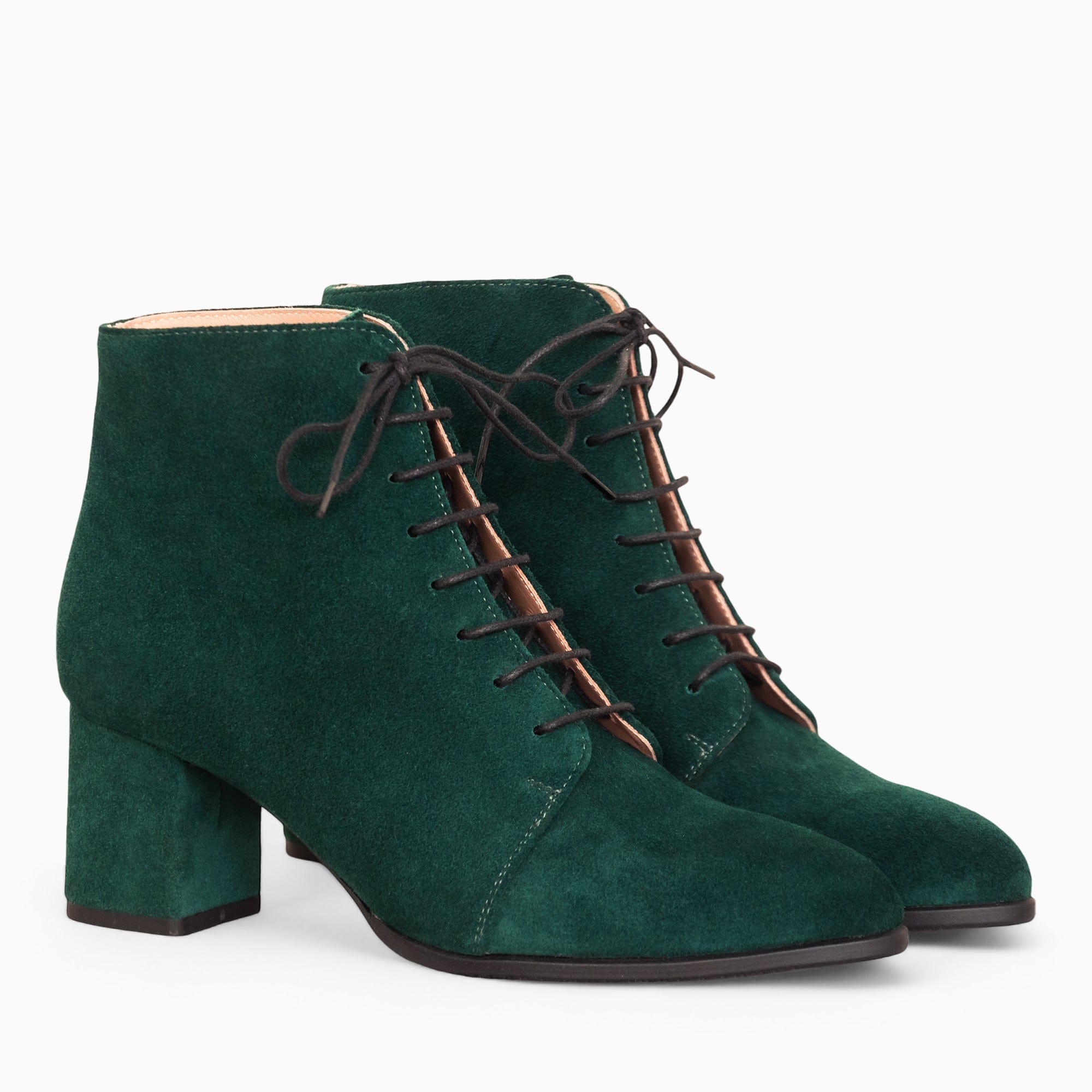 Botine cu toc comod din piele intoarsa verde Oriana