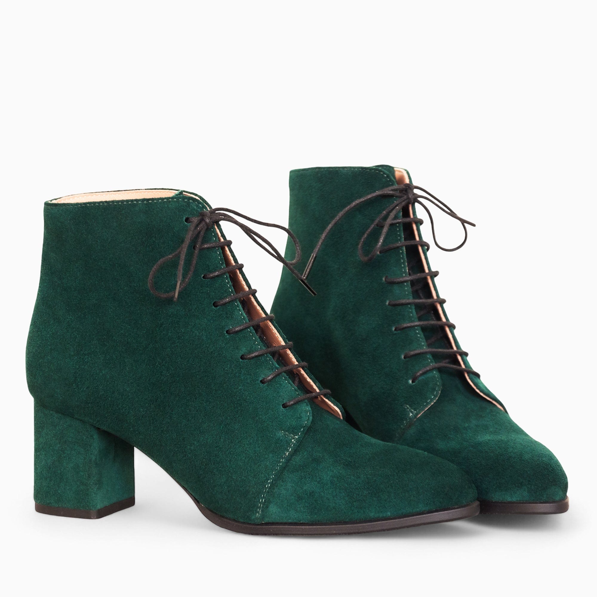 Botine cu toc comod din piele intoarsa verde Oriana